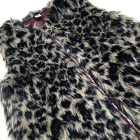 Animal Print Burgundy & Navy Fluffy Gilet - Girls 9-10 Years