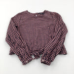 Black & Pink Checked Long Sleeve Tie Top - Girls 9-10 Years