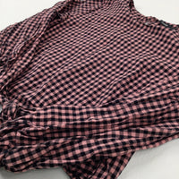 Black & Pink Checked Long Sleeve Tie Top - Girls 9-10 Years