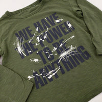 'We Have The Power To Be Anything' Paint Splatter Khaki Long Sleeve Top - Boys 6-7 Years