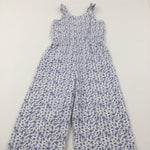 Flowers Blue & White Jumpsuit - Girls 9-10 Years