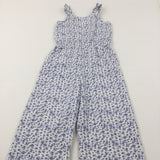 Flowers Blue & White Jumpsuit - Girls 9-10 Years