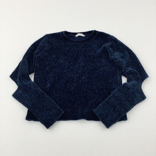 Navy Chenille Knitted Jumper With Cut Out Elbow Detail - Girls 9-10 Years