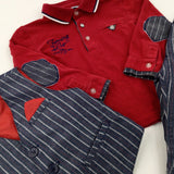 Red & Blue Polo Shirt Waistcoat & Trousers Set - Boys 18-24 Months