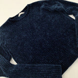 Navy Chenille Knitted Jumper With Cut Out Elbow Detail - Girls 9-10 Years