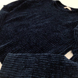 Navy Chenille Knitted Jumper With Cut Out Elbow Detail - Girls 9-10 Years