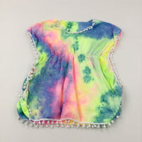 Tie Dye Colourful Beach Cover Up With Pom Pom - Girls 9-10 Years