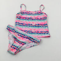 Flower Pink & Turquoise Tankini Set - Girls 9-10 Years