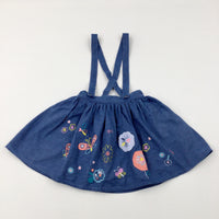 Flowers & Butterflies Appliqued Blue Denim Effect Dungaree Dress - Girls 6-7 Years