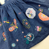 Flowers & Butterflies Appliqued Blue Denim Effect Dungaree Dress - Girls 6-7 Years