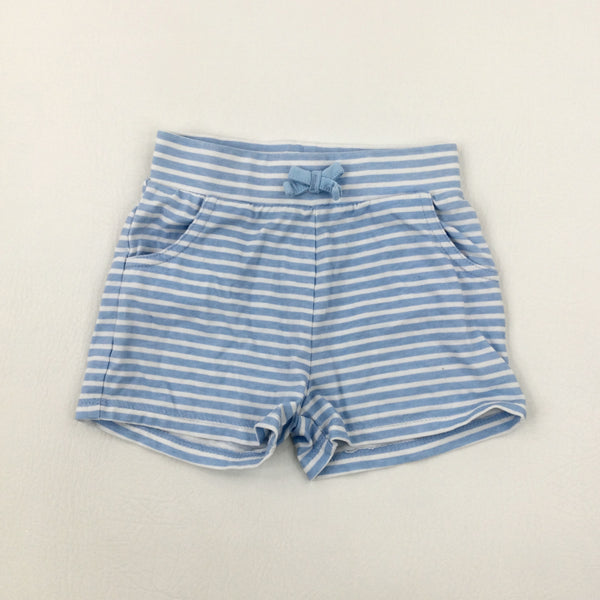 Blue Striped Jersey Shorts - Girls 18-24 Months