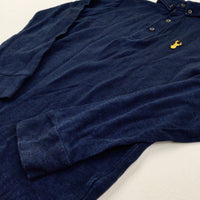 Stag Motif Navy Long Sleeve Polo Shirt - Boys 8-9 Years