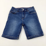 Mid Blue Denim Shorts With Adjustable Waist - Boys 8-9 Years