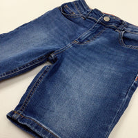 Mid Blue Denim Shorts With Adjustable Waist - Boys 8-9 Years