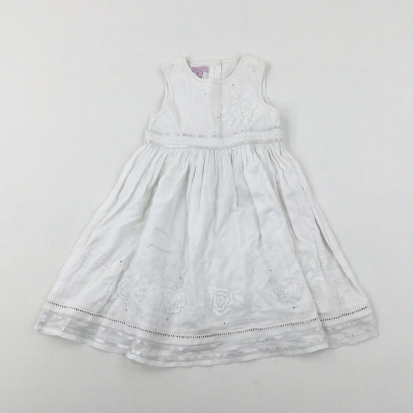 Butterflies Embroidered Diamonte White Dress - Girls 18-24 Months