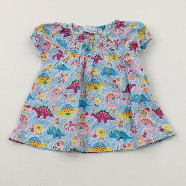Colourful Dinosaurs Blue Long Sleeve Top - Girls 18-24 Months