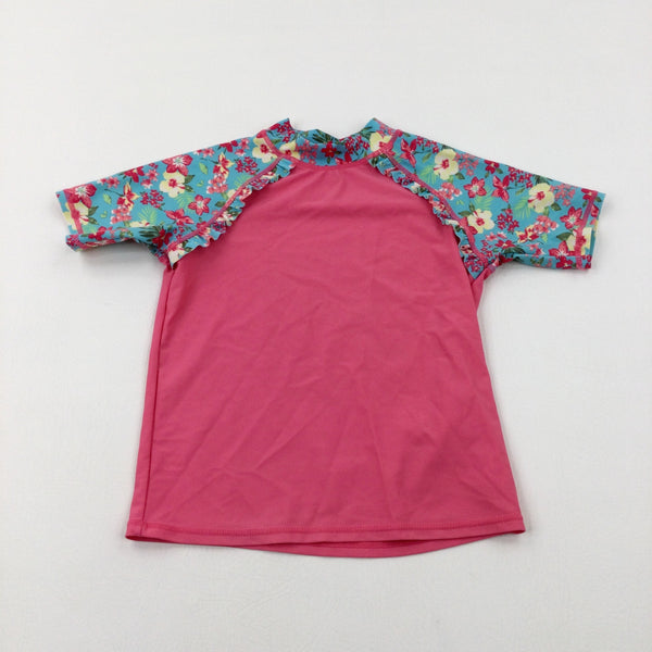 Flowers Pink & Turquoise Beach Top - Girls 8-9 Years