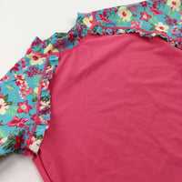 Flowers Pink & Turquoise Beach Top - Girls 8-9 Years