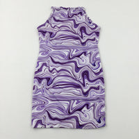 Marble Effect Purple & White Dress - Girls 8-9 Years