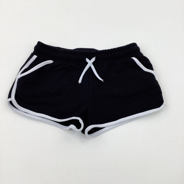 White Striped Panel Black Shorts - Girls 8-9 Years