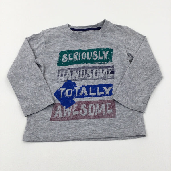 'Totally Awesome' Grey Long Sleeve Top - Boys 3-4 Years