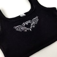 Diamonte Heart Black Cropped Vest Top - Girls 8-9 Years