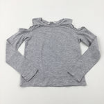 Hearts Glittery Grey Cold Shoulder Long Sleeve Top - Girls 8-9 Years