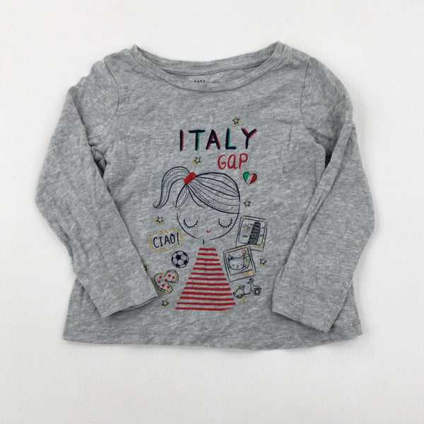'Italy Gap' Girl Glittery Grey Long Sleeve Top - Girls 2-3 Years