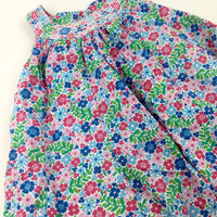 Flowers Colourful Floaty Dress With Stitched Detail Neckline - Girls 8-9 Years