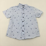 Palm Trees Light Blue Striped Shirt - Boys 9-10 Years