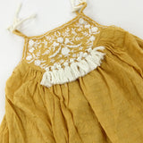 Flowers Embroidered Yellow Dress - Girls 2-3 Years