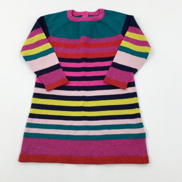 Colourful Glittery Striped Knitted Dress - Girls 2-3 Years