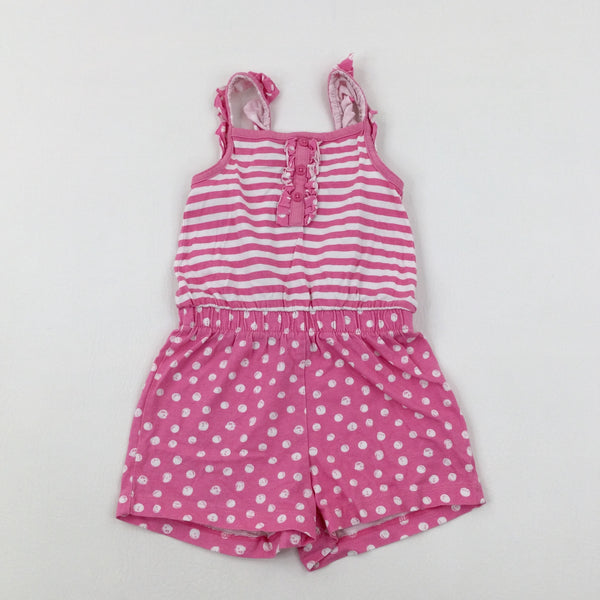 Spotty Pink Striped Playsuit - Girls 2-3 Years