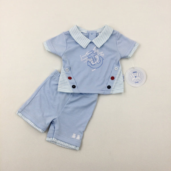 **NEW** 'Sail Ocean Blue' Anchor Blue Polo Shirt & Shorts Set - Boys Newborn