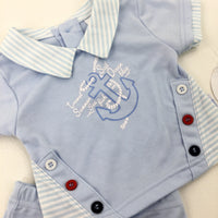 **NEW** 'Sail Ocean Blue' Anchor Blue Polo Shirt & Shorts Set - Boys Newborn