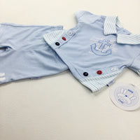 **NEW** 'Sail Ocean Blue' Anchor Blue Polo Shirt & Shorts Set - Boys Newborn