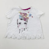 Colourful Butterflies Girl Glittery White T-Shirt - Girls 2-3 Years