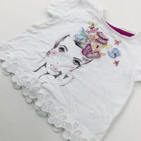 Colourful Butterflies Girl Glittery White T-Shirt - Girls 2-3 Years