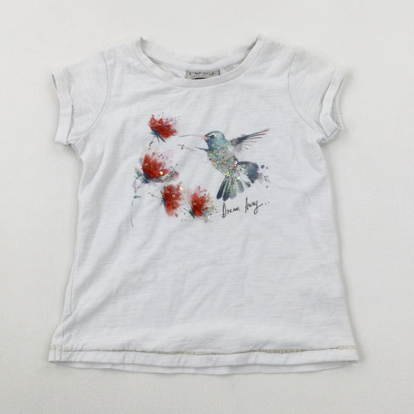 'Dream Away' Sequinned Humming Bird White T-Shirt - Girls 2-3 Years
