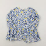 Colourful Flowers & Bunnies Blue & Yellow Tunic Top - Girls 2-3 Years