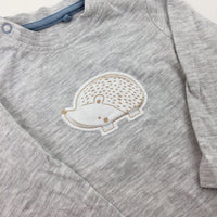 Hedgehog Appliqued Grey Long Sleeve Bodysuit - Boys 0-3 Months