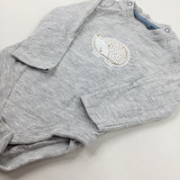 Hedgehog Appliqued Grey Long Sleeve Bodysuit - Boys 0-3 Months