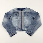 Sparkly Distressed Mid Blue Denim Jacket - Girls 9-10 Years