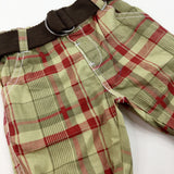 Green & Red Checked Trousers With Belt - Boys 0-3 Months