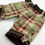 Green & Red Checked Trousers With Belt - Boys 0-3 Months