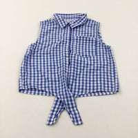 Blue Checked Sleeveless Shirt - Girls 9-10 Years