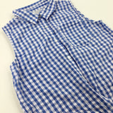 Blue Checked Sleeveless Shirt - Girls 9-10 Years