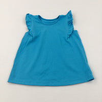 Blue Cotton T-Shirt With Frill Sleeves - Girls 4-5 Years