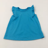 Blue Cotton T-Shirt With Frill Sleeves - Girls 4-5 Years