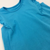 Blue Cotton T-Shirt With Frill Sleeves - Girls 4-5 Years